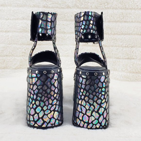 Camel 102 Black Stone Print Hologram Platform Sandals Goth Punk - Picture 6 of 10